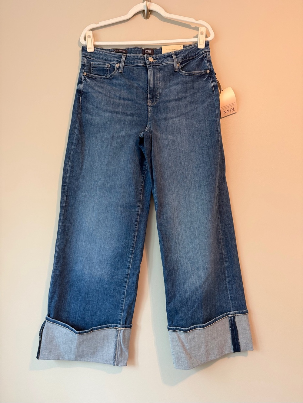 NYDJ “Teresa Wide Leg Wide Cuff” Lovesick Wash Jeans Sz 8 NWT